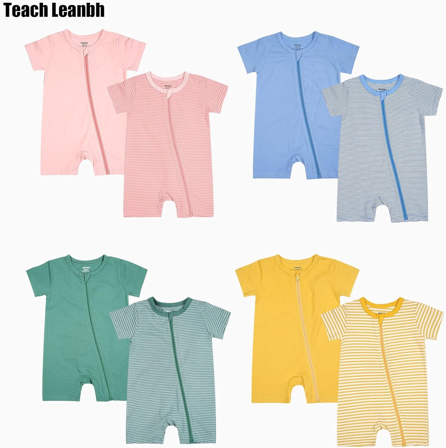 Teach Leanbh Baby Boys or Girls 2 Pack Pajamas Cotton Short Sleeve Zipper Romper Jumpsuits Sleep and Play 3-24 Months …