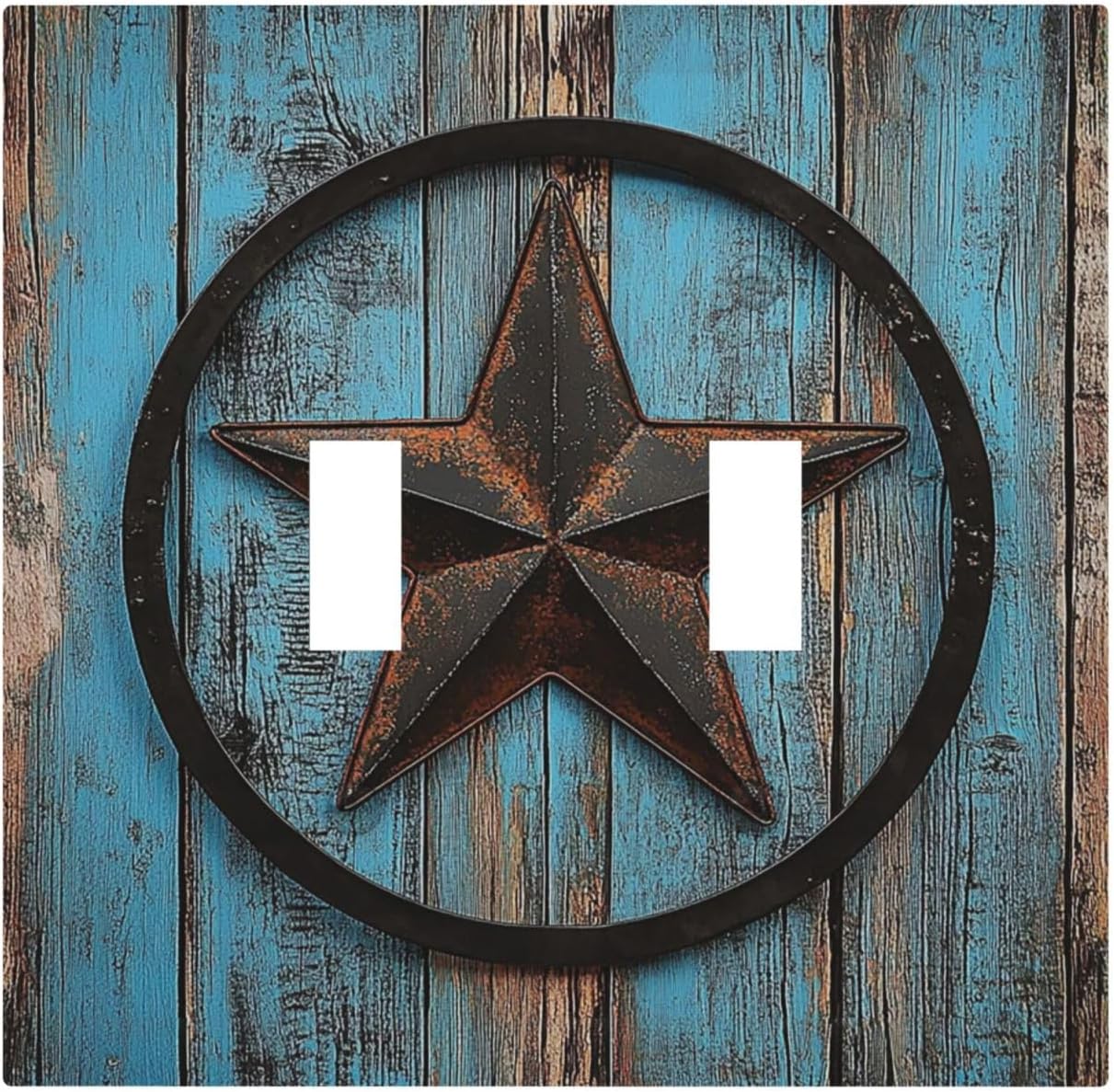 Decorative Switch Plates Rustic Wood Country Barn Texas Star On Teal 2 Gang Double Toggle Outlet Light Switch Cover Wall Plate Electrical Faceplate For Farmhouse Cabin Decor