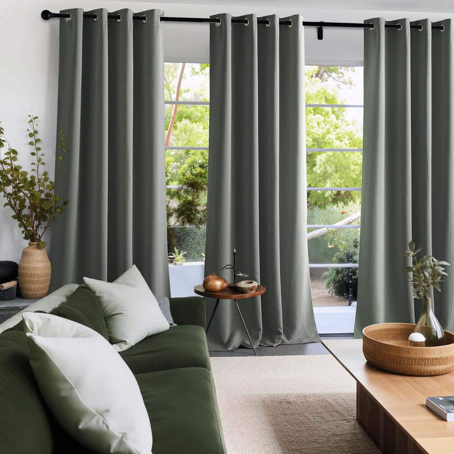 NICETOWN Dark Mallard Curtains for Living Room 84 inches Long 2 Panels, Thermal Grommet Curtains for Living Room, Noise Reducing Privacy Window Treatment Shades for Bedroom, Laundry Patio, W52