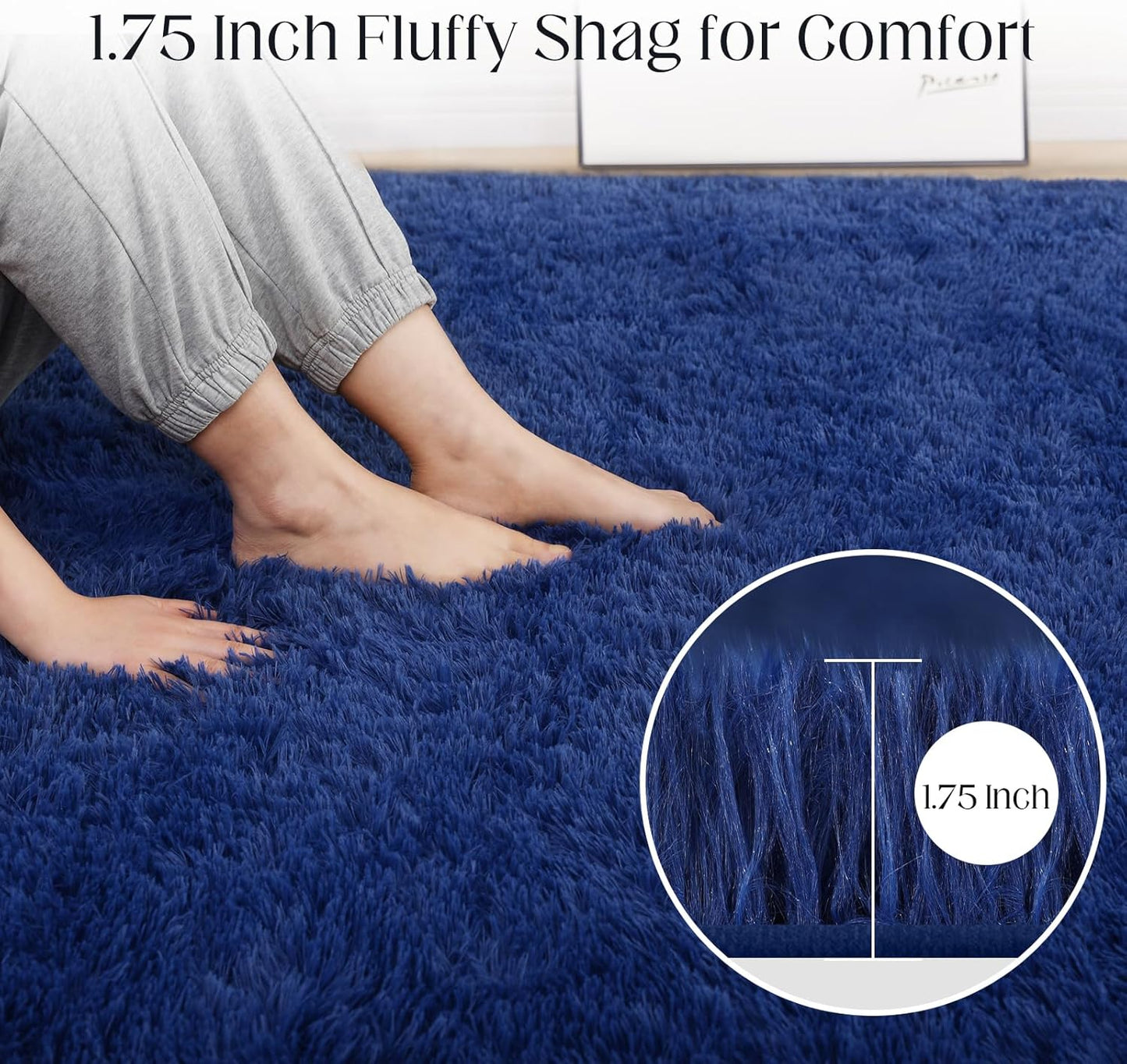 Soft 9x12 Blue Rug, Fluffy Area Rugs for Living Room, Plush Navy Area Rugs for Bedroom, Non-Slip Indoor Carpet for Nursery, Study Room, Kids Room, Room Decor