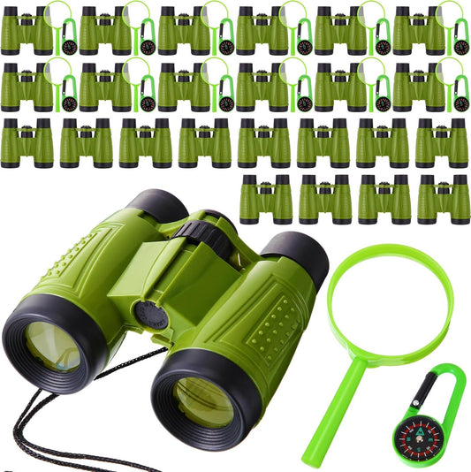 Libima 12 Set Binoculars for Kids with Neck String with Magnifying Glass and Compass Green, Toy for Boys and Girls for Bird Watching Camping Outdoor Explorer Kit Camping Outdoor Toys