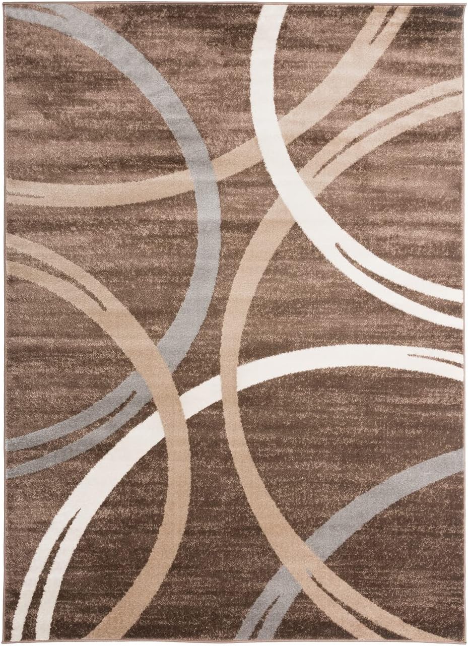 Rugshop Modern Wavy Circles Design Area Rug 5' 3" x 7' 3" Brown
