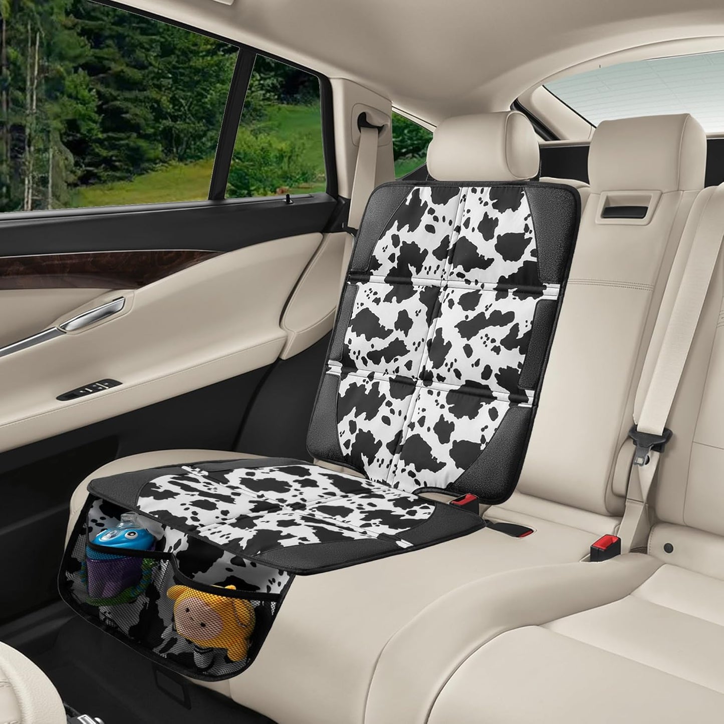 Car Seat Protector for Child Car Seat, 2 Pack Baby Car Seat Covers with Mesh Pockets & Non-Slip Backing 600D Durable Seat Protector Under Baby Car Seat for Car Back Seat (Cow Print, Large)