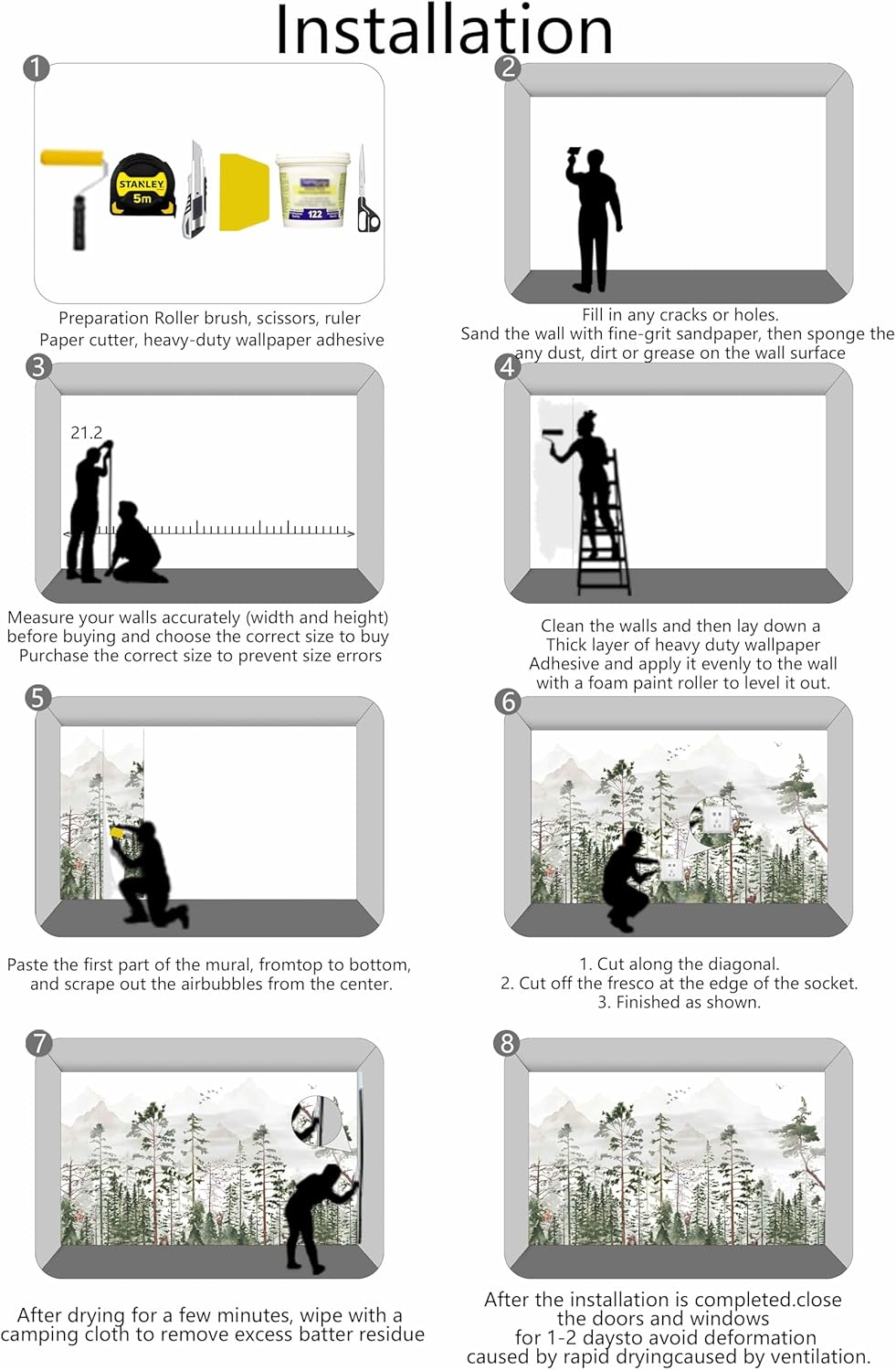 Green Forest Woodland Wallpaper Wall Mural for Nursery Room Girls Room Boys Room(Not Self-Adhesive)