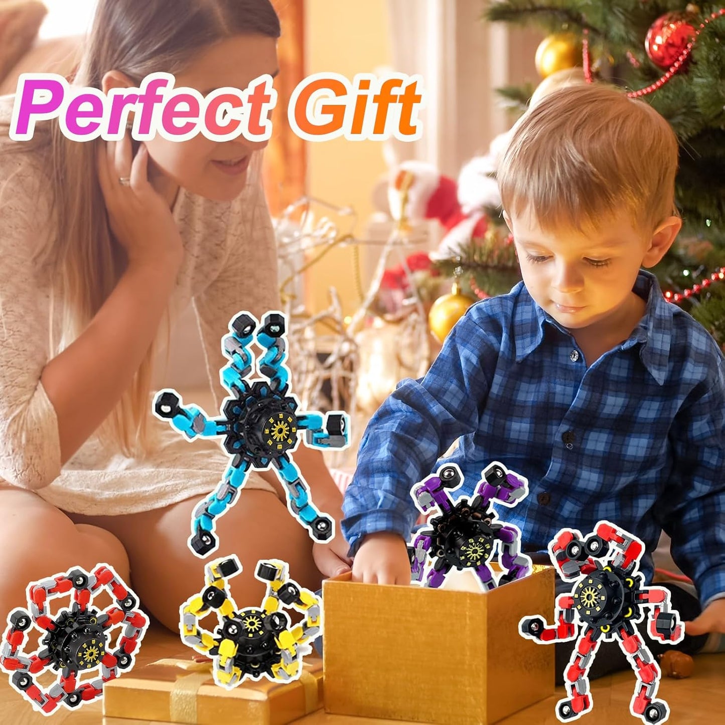 4Pcs Transformable Fidget Spinners for Kids&Adults, Deformable Chain DIY Robot Spinners Fingertip Stress Relief Sensory Fidget Toys for Kids, Fingertip Gyros Toy for ADHD Autism Gifts for Kids