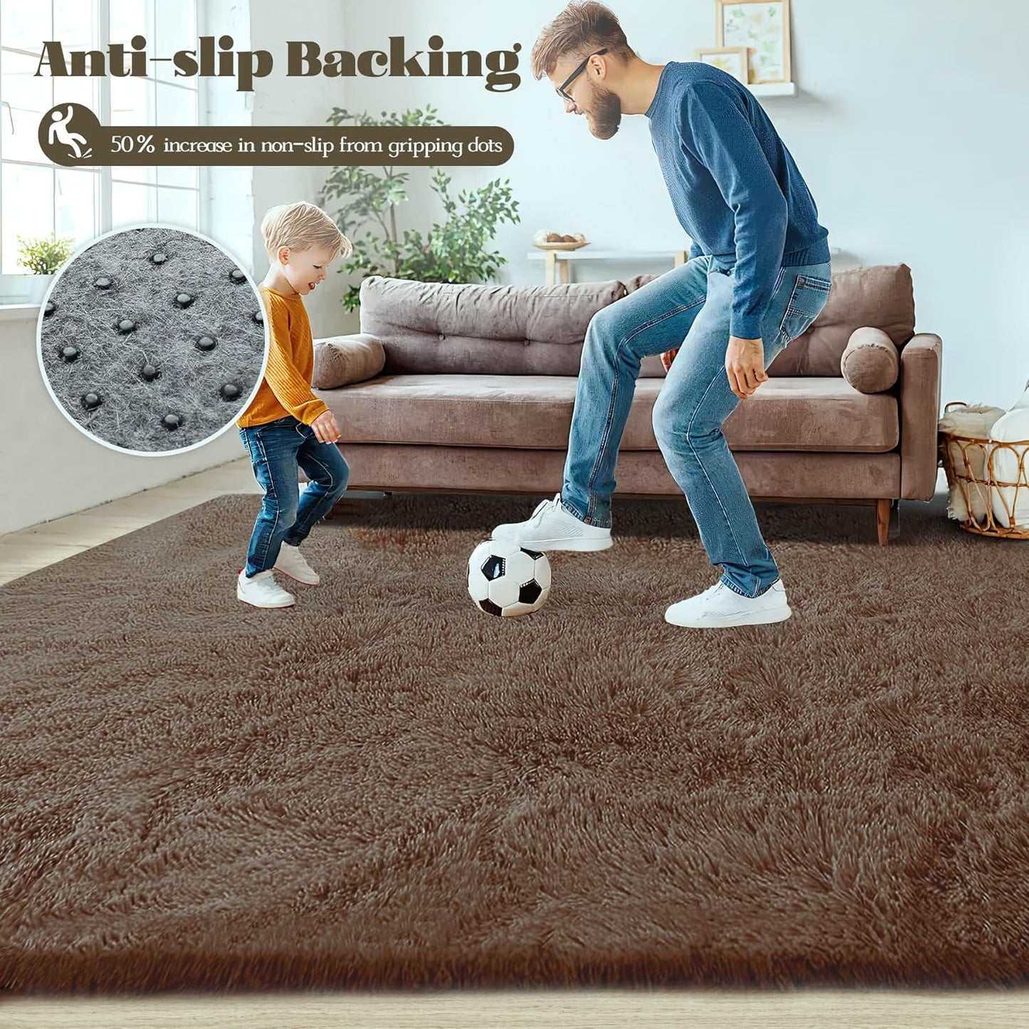 2x6 Runner Rug for Bedroom: Fluffy Shag Soft Washable Rugs Small Fuzzy Plush Indoor Carpet for Hallway Bedside Dorm Kids Girls Boys Room (Coffee, 2'x6')