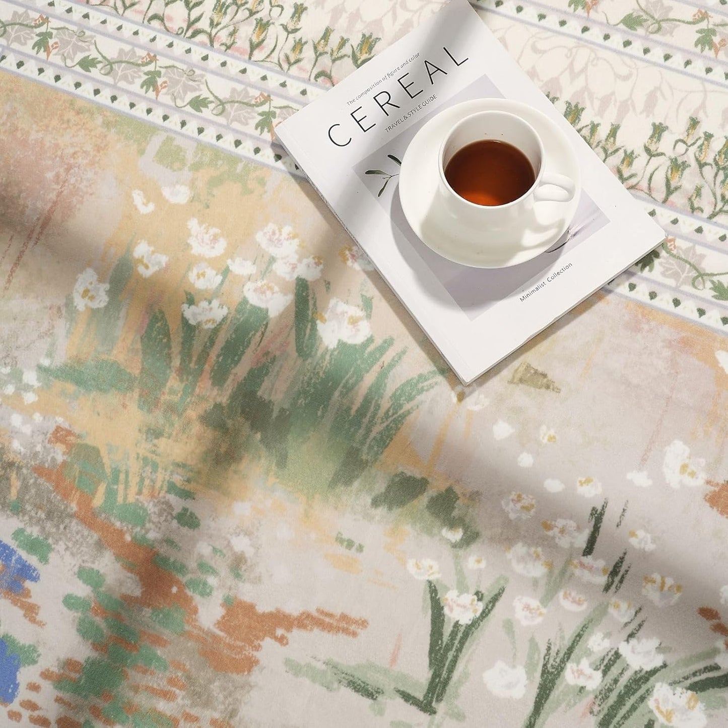 Circle Rug Impressionist-Style Vintage Round Rug 4ft Non Slip Low Pile Small Circular Rug for Bedroom Bathroom Entryway Kids Room Office College Dorm, Beige