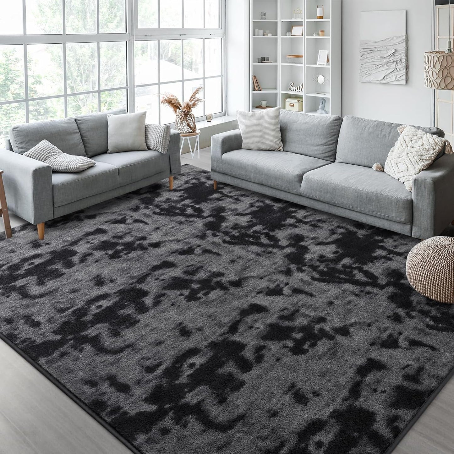 Kimicole 4x6 Washable Area Rugs for Bedroom Living Room, Low Pile Ulta-Thin Solid Color Rug, Non-Slip Soft Fluffy Carpet for Nursery Kids Room Dorm Room Home Decor (Dark Grey)