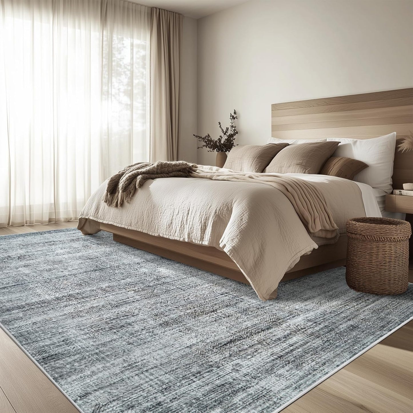 8x10 Area Rug Living Room Rugs - Washable Rug Large Modern Abstract Soft Thin Carpets Indoor Floor No Slip Vintage Carpet for Bedroom Under Dining Table Nursery Home Office Decor Gray Blue