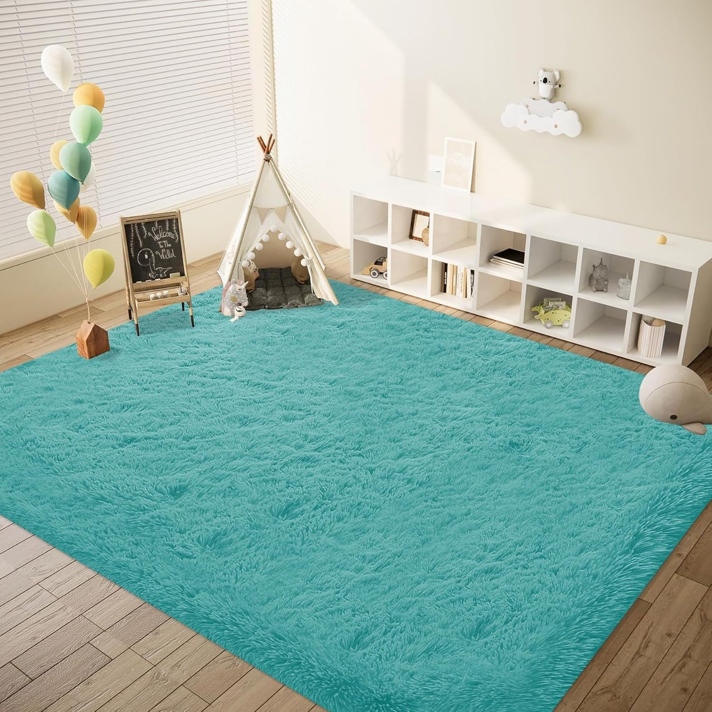 6x9 Area Rug for Living Room: Fluffy Shag Soft Washable Rugs Large Fuzzy Plush Indoor Carpet for Bedroom Nursery Playroom Kids Girls Boys Room (Teal Blue, 6'x9')