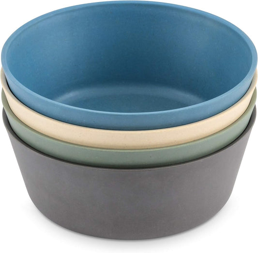 WeeSprout Bamboo Kids Bowls, Set of Four 10 oz Kid-Sized Bamboo Bowls, Dishwasher Safe Kid Bowls (Blue, Green, Gray, & Beige)