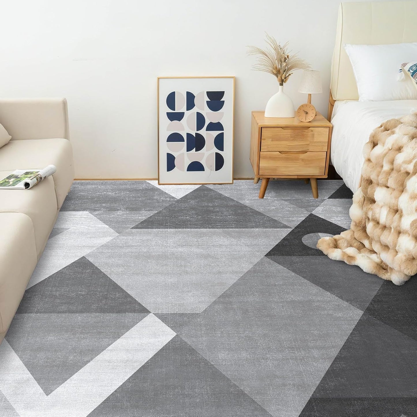 HOMFINE Washable Modern Area Rug - Geometric Style 8x10 Rugs for Living Room, Bedroom, Machine Washable Rug Soft Non Slip Non Shedding Area Rug - Grey, 8'x10'