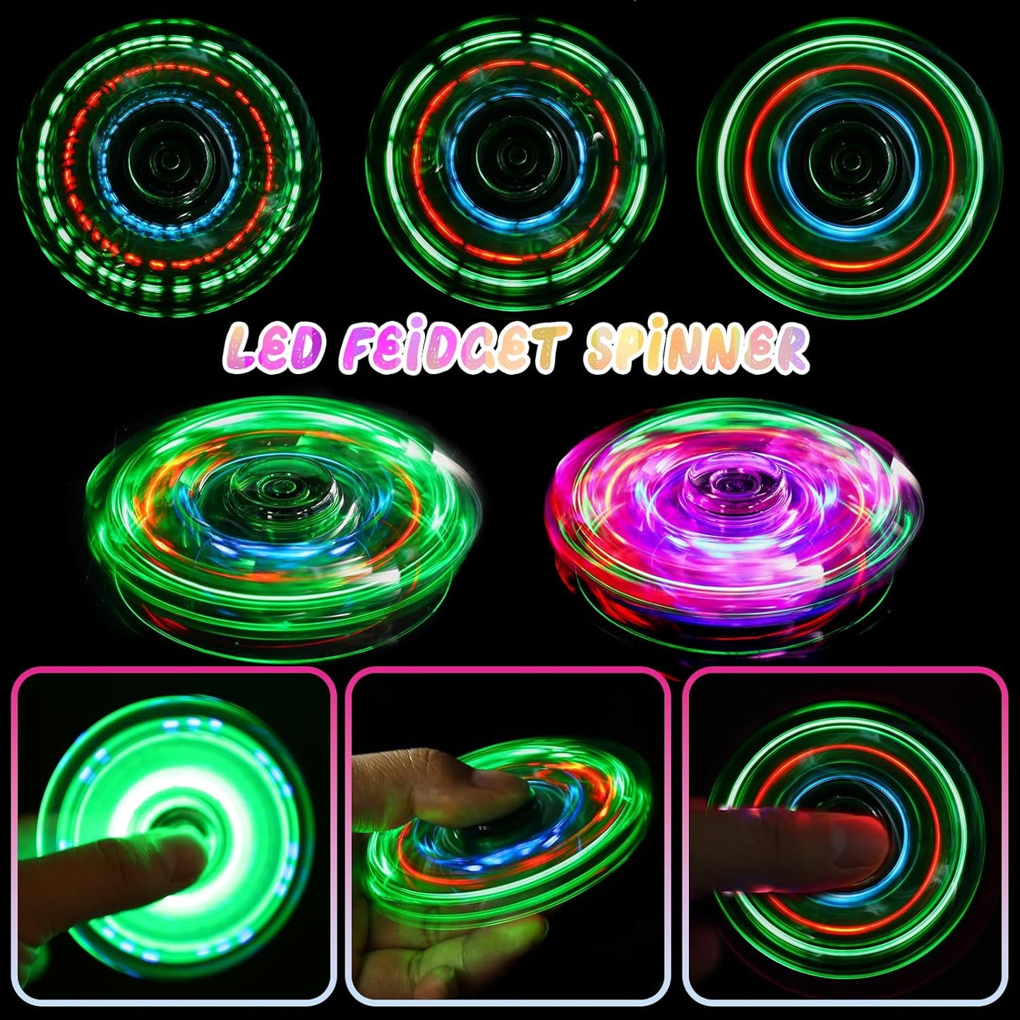 SCIONE 2Pack Fidget Spinners for Kids, LED Light up Sensory Fidget Toys for Kids Adults, Glow in The Dark Toys for Teens Boys Girls Halloween Classroom Prizes, ADHD Stress Anxiety Relief Fidgets