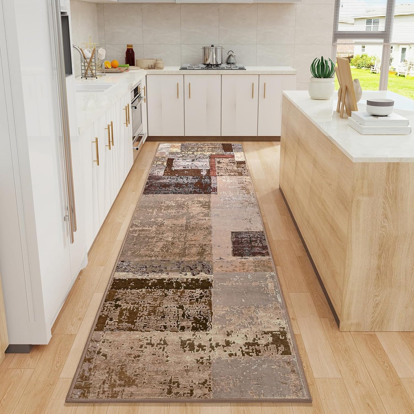 LOCHAS Washable Runner Rugs for Hallway, 2x8 Non Sip Soft Rug for Bedroom Entryway Kitchen Laundry Room, Long Abstract Carpet for Indoor Floor Bedside, Geometric Vintage Home Decor, Pet & kid Friendly