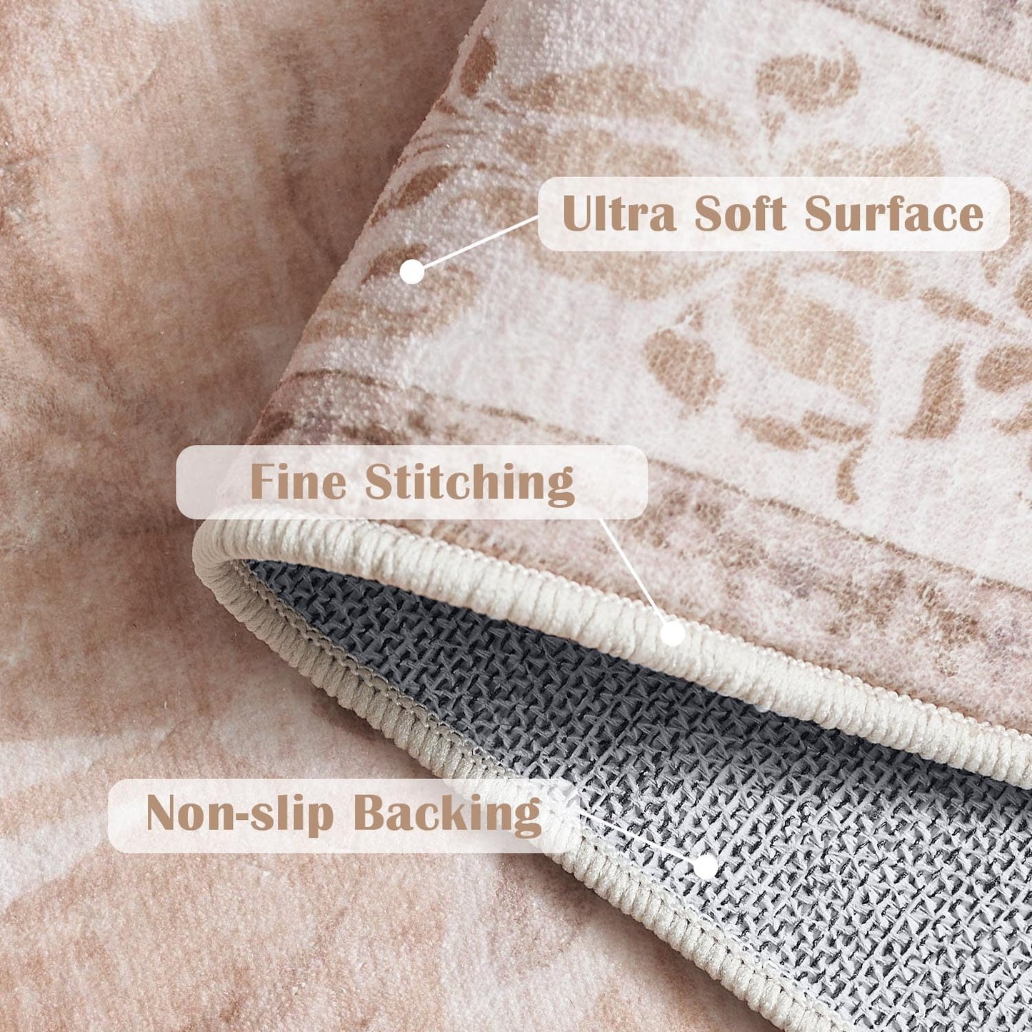 jinchan Vintage Floral 4x6 Area Rugs - Machine Washable Distressed Design Soft Ultra-Thin Low-Pile Non-Slip Carpet for Entryway Kitchen Bedroom Nursery Living Room Dining Room (4x6ft,Coral Pink)