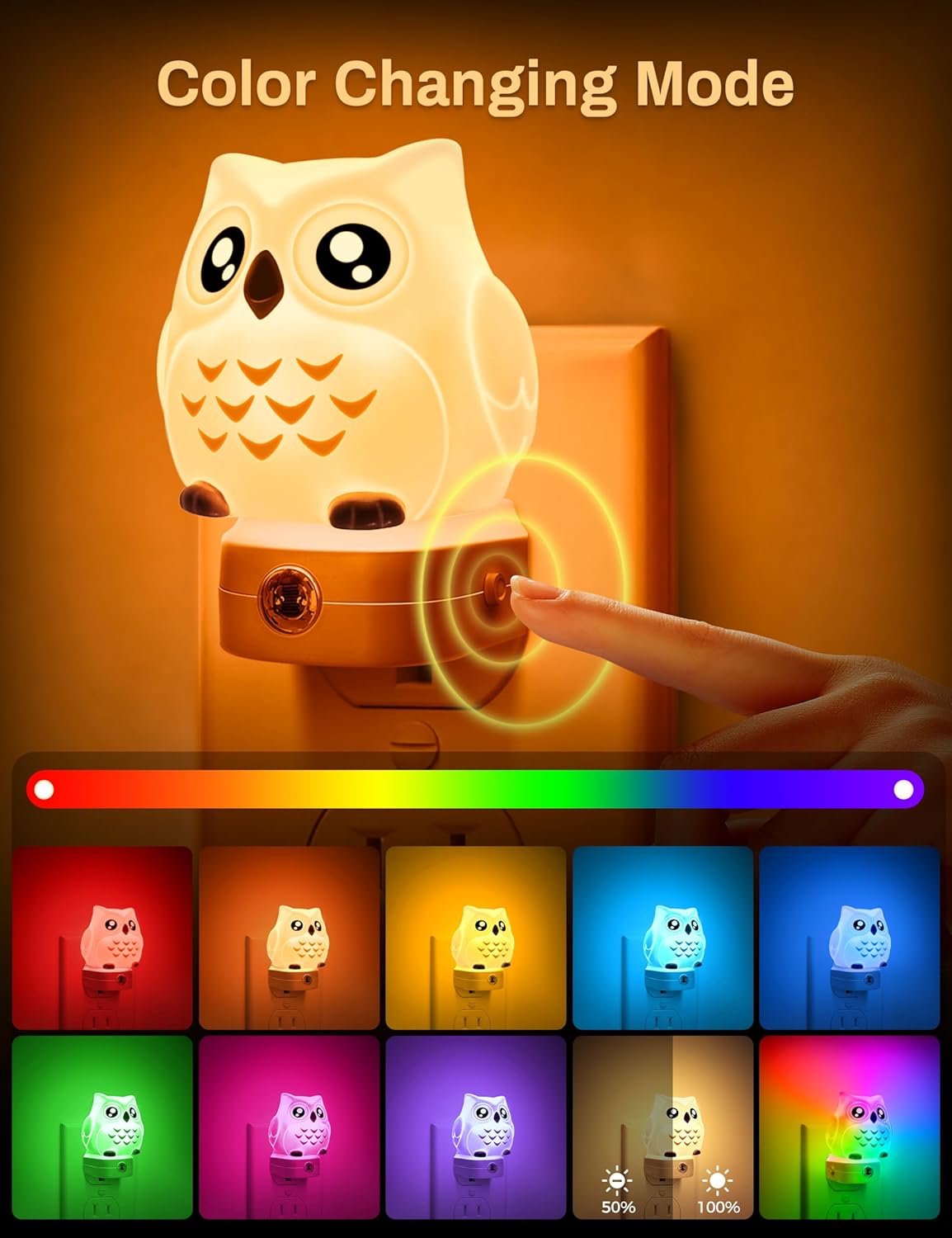 Owl Night Lights Plug Into Wall, Cute Night Light for Kids, 8-Color LED Night Light with Dusk to Dawn Sensor, Decorative Nightlight for Kid Room, Bathroom, Bedroom, Children Gift, 1 Pack