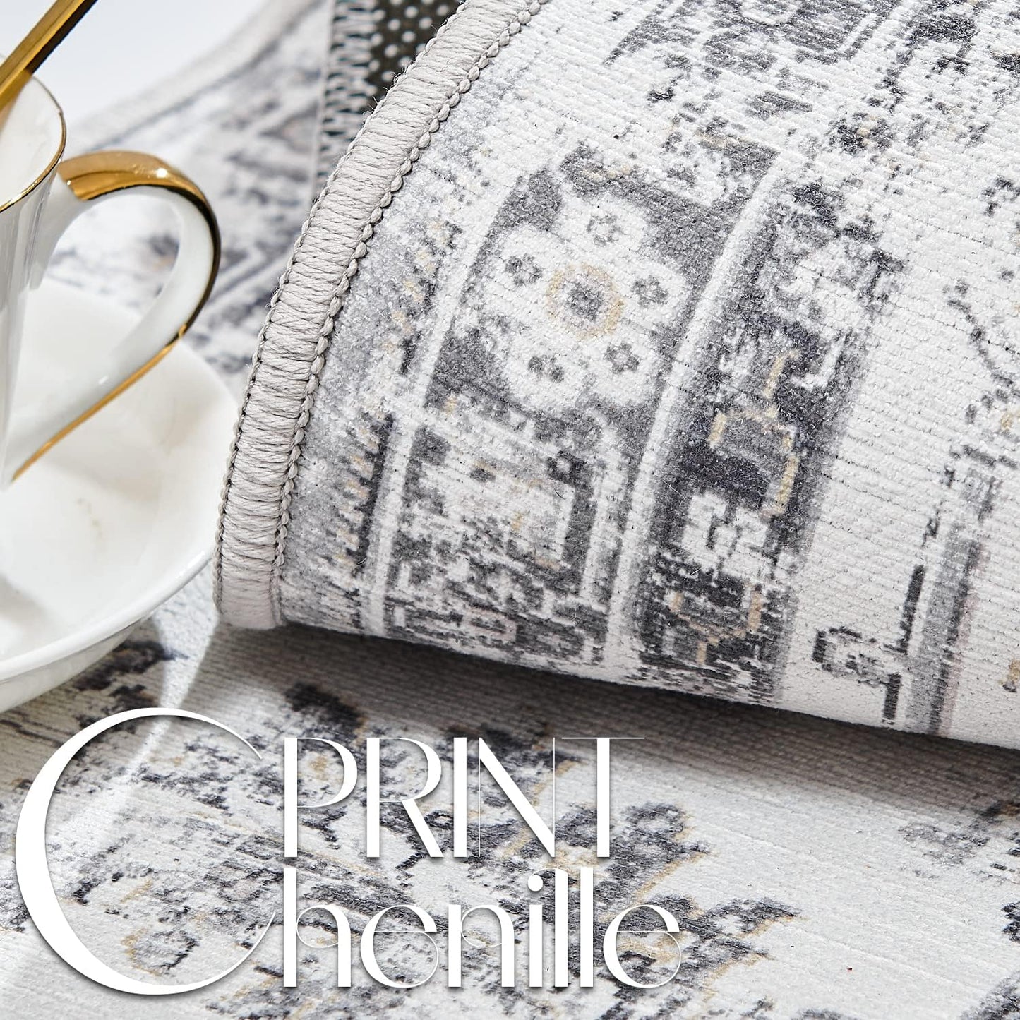 jinchan Long Hallway Runner Rug 2x12 Machine Washable Runner Rug Grey Vintage Floral Design Non-Slip Ultra-Thin for Kitchen Laundry Room Bedroom Farmhouse (2‘x12',Grey)