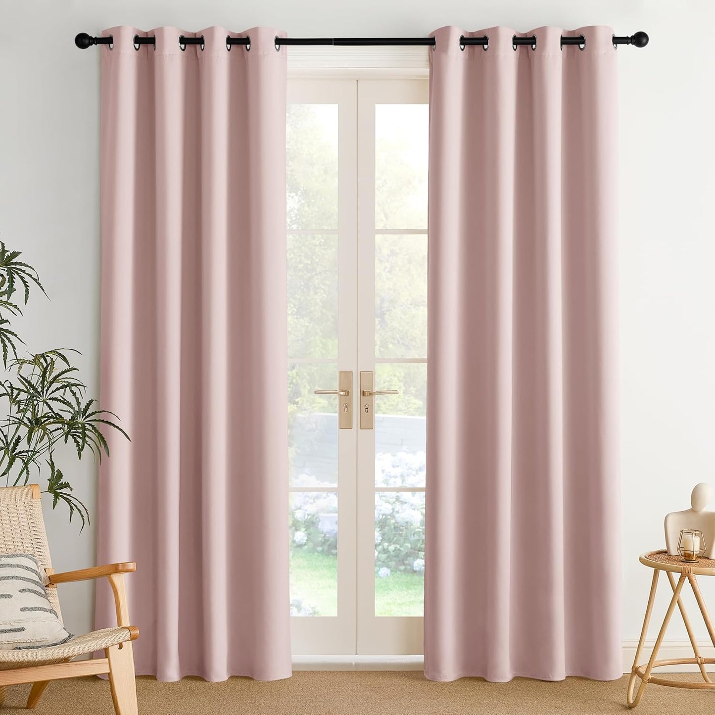 NICETOWN Blush Pink Room Darkening Curtains for Bedroom 84 inches Long 2 Panels, Thermal Grommet Curtains for Living Room, Noise Reducing Privacy Window Treatment for Nursery, Laundry Patio, W52
