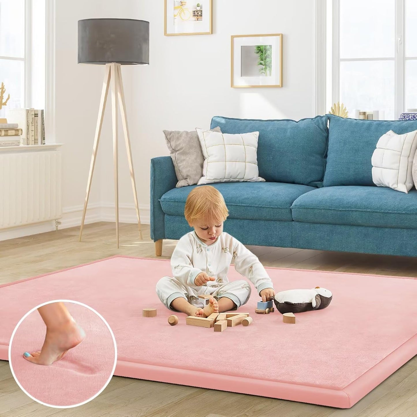 Baby Play Mat for Floor Tummy Time Mat Nursery Rug Muscle Mat Area Rug Playroom Rug Tatami Mat 6'7"x5'11" Memory Foam 1.3" Thick Crawling Mat for Babies,Toddlers, Infants, Kids,Floor Mat(Pink)