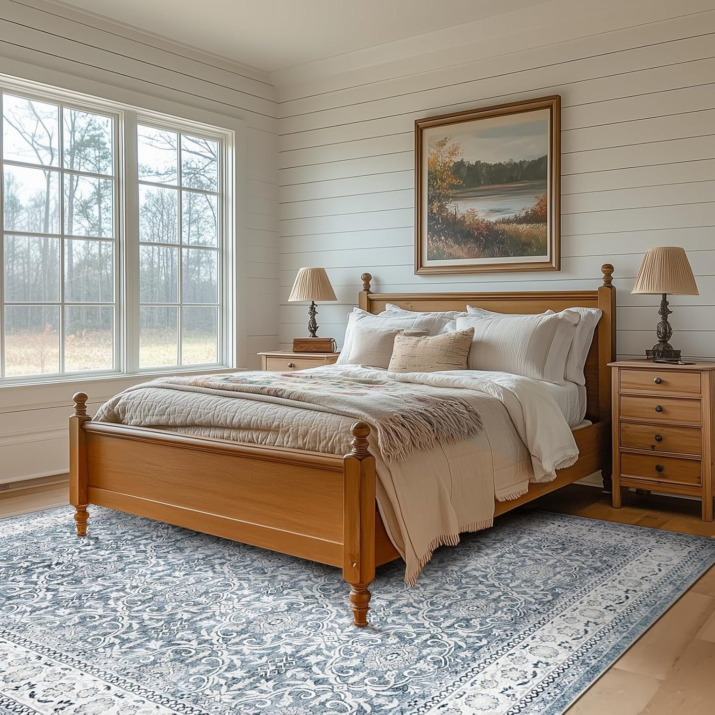 jinchan Floral 9x12 Area Rugs for Living Room - Machine Washable Vintage Distressed Boho Design Soft Throw Rug Large Carpet Low-Pile Thin Non-Slip for Bedroom Dining Room Nursery (9‘x12',Grey)