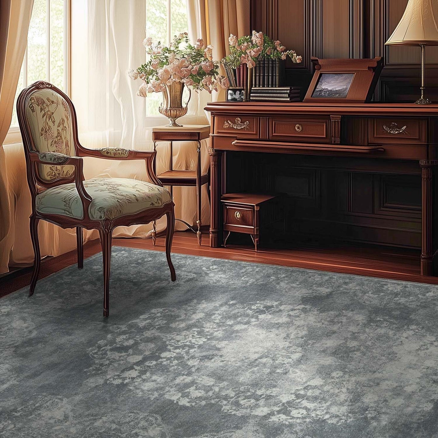 jinchan Vintage Floral 5x7 Area Rugs - Machine Washable Distressed Design Soft Ultra-Thin Low-Pile Non-Slip Carpet for Kitchen Bedroom Nursery Living Room Dining Room Home Office (5x7ft,Grey)