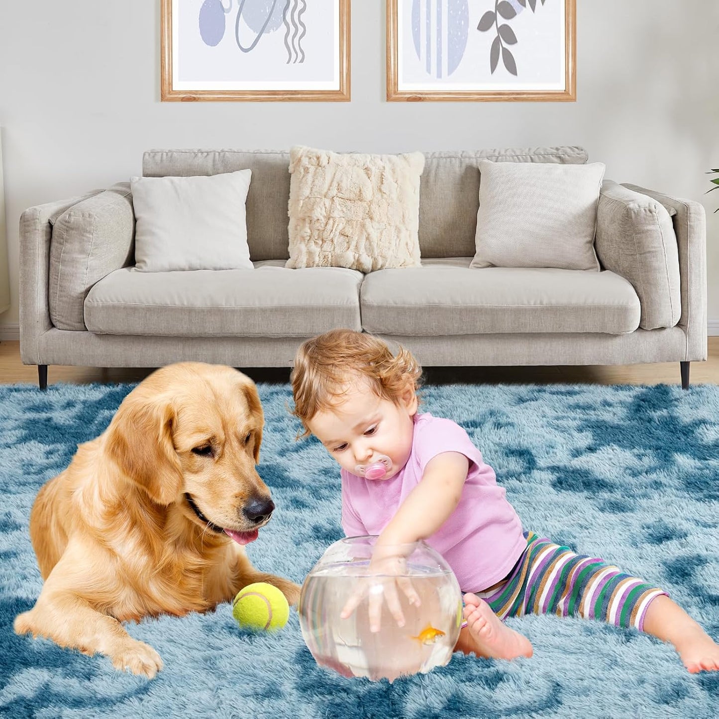 Luxury Area Rug, 6x9 Rugs for Living Room, Ultra Soft Rugs for Bedroom, Non-Slip Indoor Carpet for Nursery, Kids Room, Playroom, Home Decor, Tie-Dyed Blue