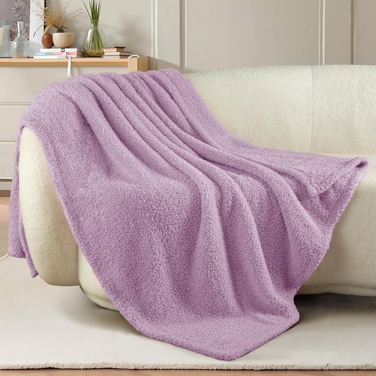 Exclusivo Mezcla Fleece Throw Blanket for Couch Sofa, Soft Warm and Fluffy Blankets for Women Men Girls Kids, Suitable for All Seasons, Light Purple,50x60 Inches