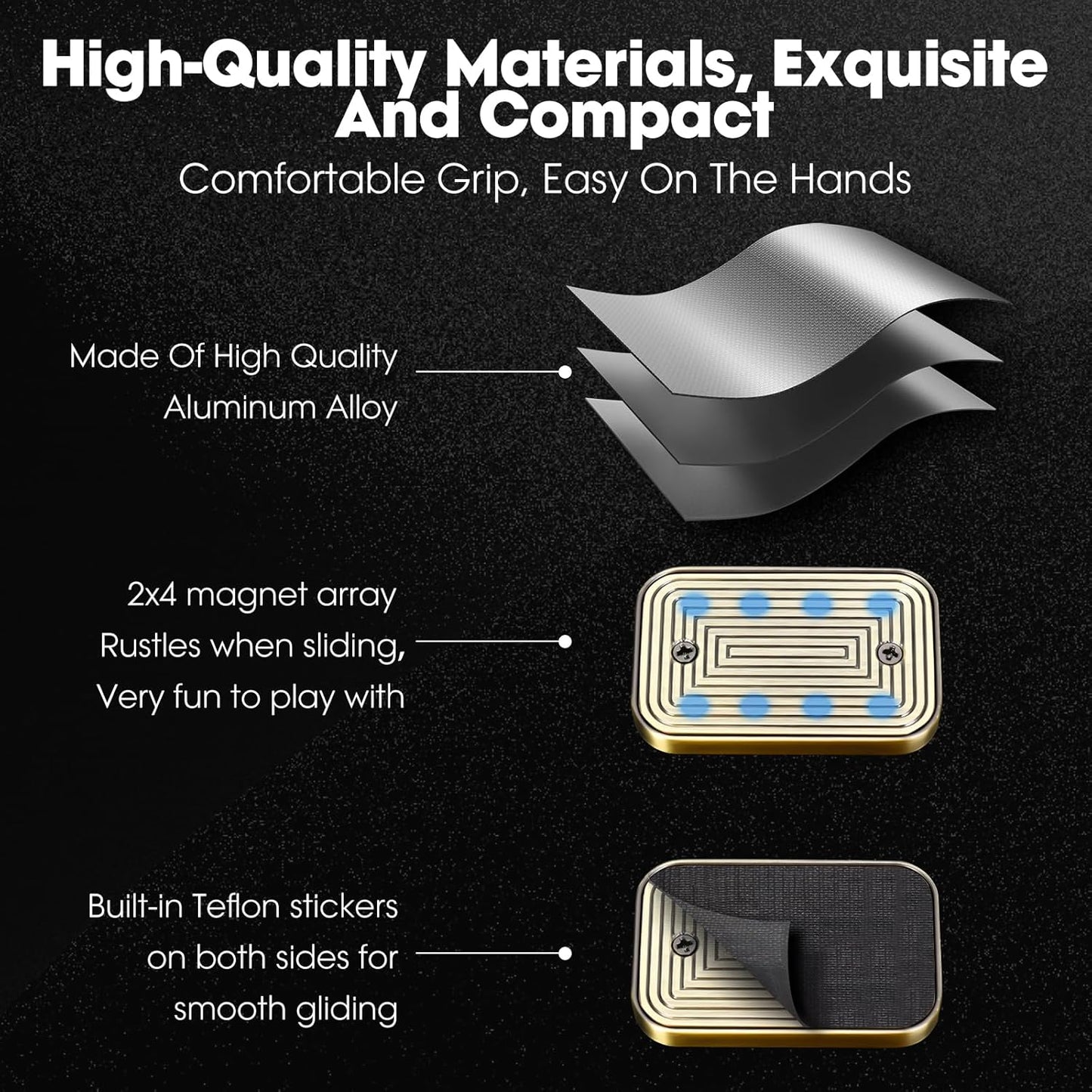 Fidget Slider for Adults - Brick Slider Metal Fidget Toys, Anxiety/ADHD/Annoy Relieving EDC Metal Fidget, Stress Reducing Toy - Gift for Adults & Teen (Metallic)