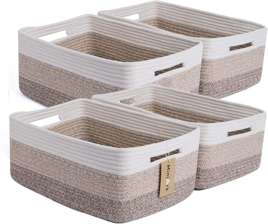 Large Storage Baskets for Organizing, Closet Shelf Baskets for Clothes Blanket Towels, Baby Nursery, Toy Bins Box, Woven Rope Baskets, 17 x 13 x 7.5”, 4 Packs Gradient Brown