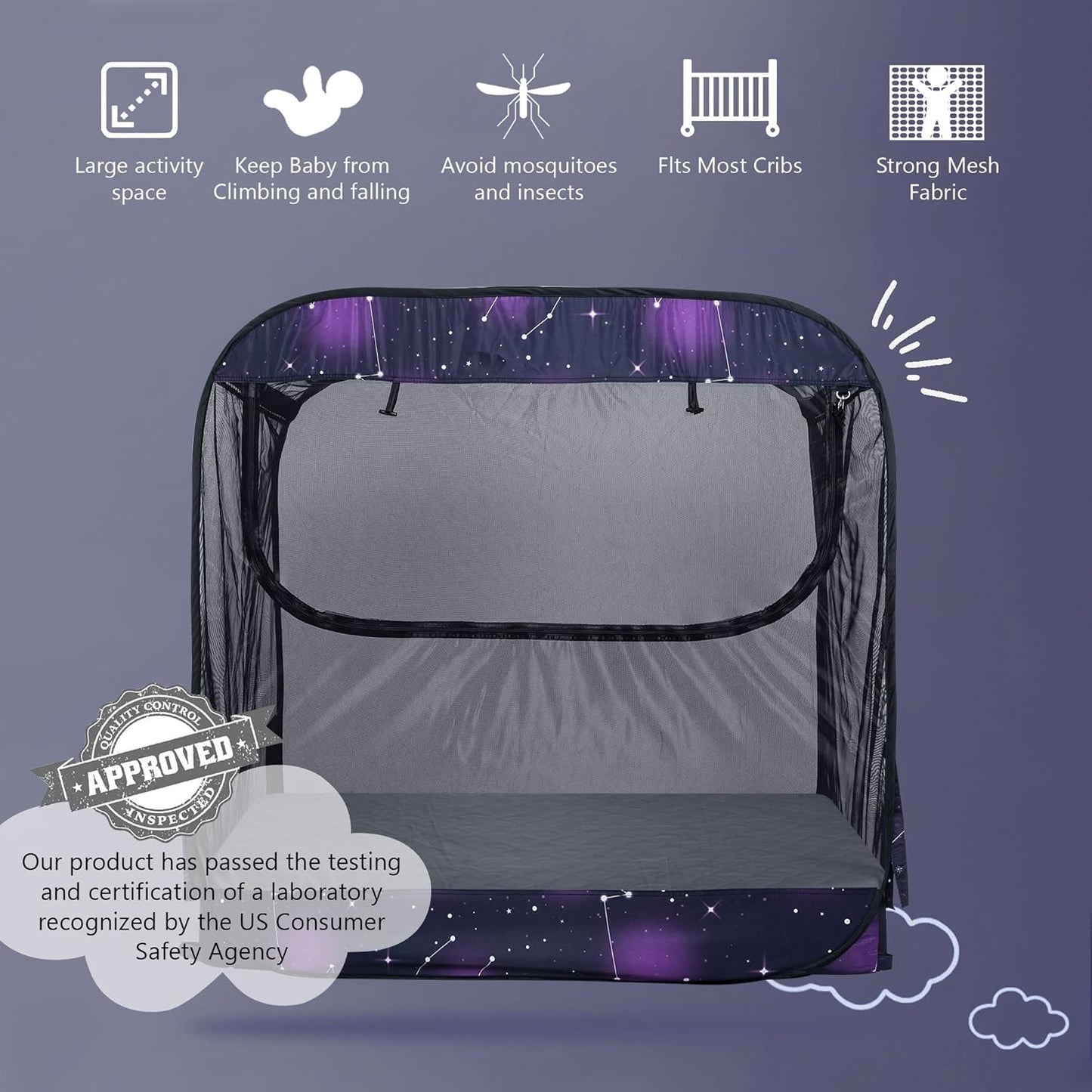 Porayhut Portable Baby Crib Net Safety Mesh Tent,Pop up Infant Mosquito Net, See Through Canopy Netting Cover for Baby&Toddler to Keep Baby from Climbing Out.