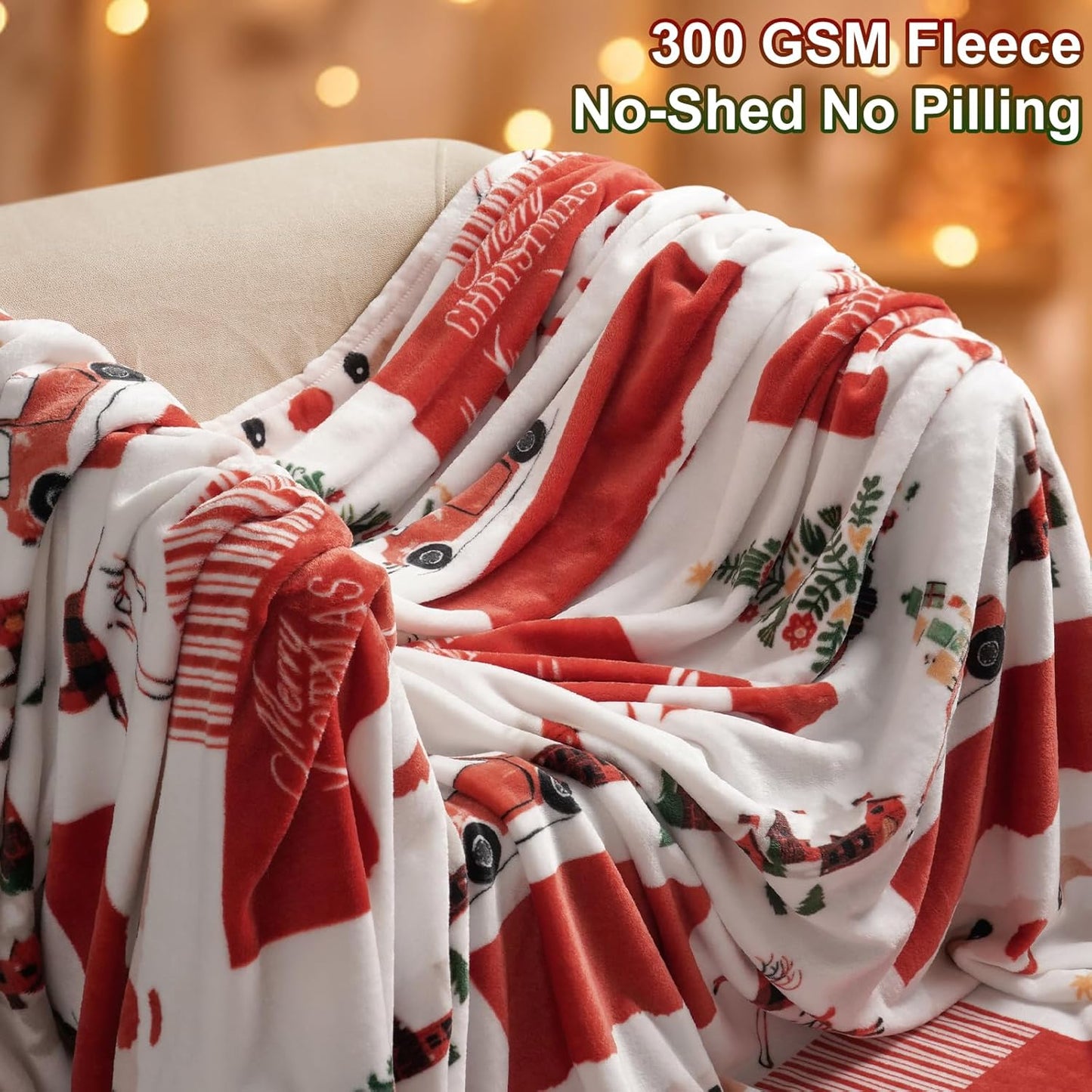 PHF Printed Fleece Blanket King Size, No Shed No Pilling Ultra Soft Plush Cozy Xmas Prints Theme Home Décor Flannel Blanket for Bed, Sofa, Couch and Gift, 108" x 90", Christmas Island