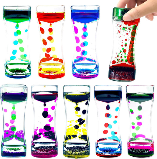Liquid Motion Bubbler Timer Set of 9 Great Desktop Liquid Timer for Fidget Toy, Rainbow Water Timer for Autism, Activity, Drip Oil Motion Bubble Toy Sensory Play for Office Home Desk Décor