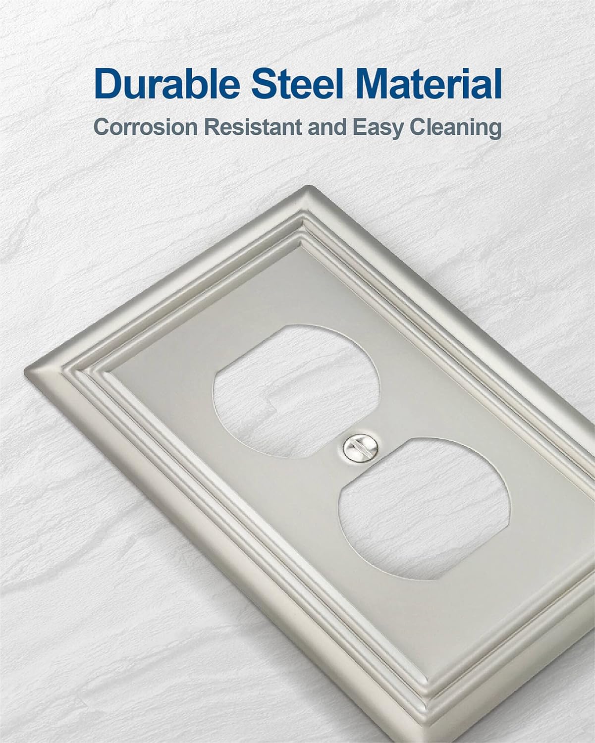 4-Pack Duplex Wall Plate, Satin Nickel Outlet Cover, Metal Electrical Outlet Cover Plate, 1-Gang, Midsize, A031 Series