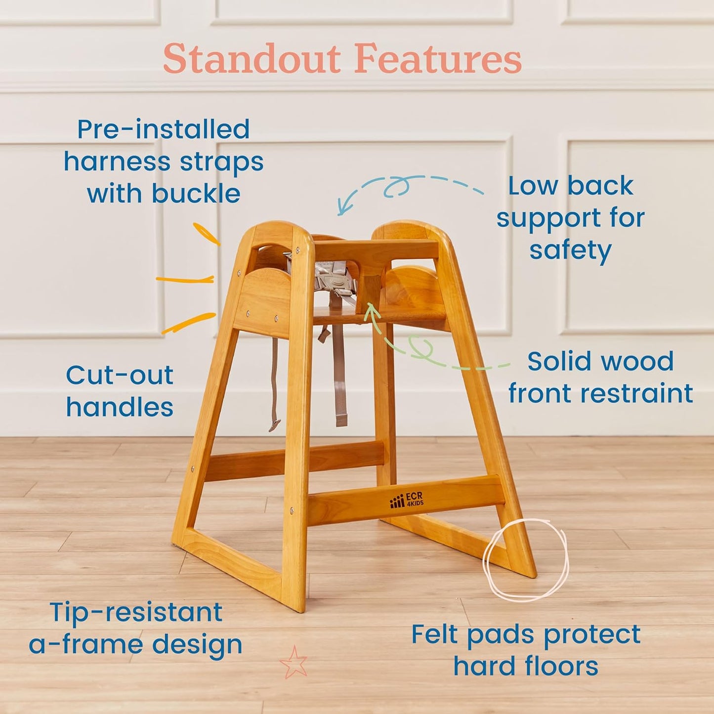 ECR4Kids ASATT High Chair, Toddler Chair, Honey
