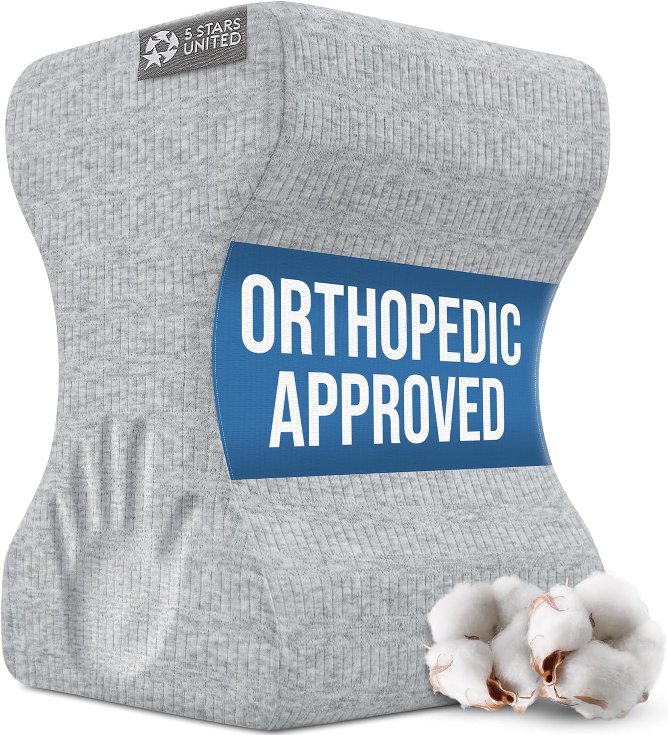 5 STARS UNITED Knee Pillow for Side Sleepers - Hip Pain Relief, Memory Foam Leg Cushion for Side Sleeping - Between Legs Pillow for Sciatica & Lower Back Pain, Gray Cotton Cover