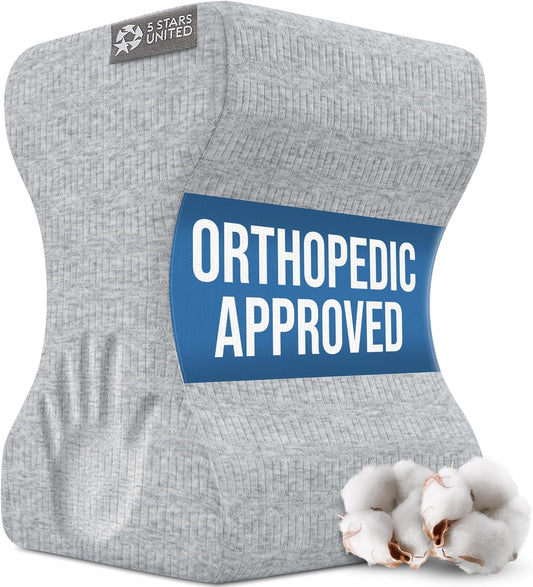 5 STARS UNITED Knee Pillow for Side Sleepers - Hip Pain Relief, Memory Foam Leg Cushion for Side Sleeping - Between Legs Pillow for Sciatica & Lower Back Pain, Gray Cotton Cover