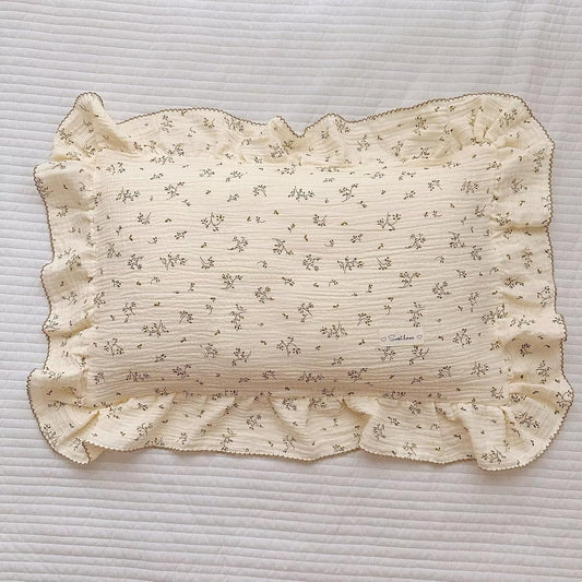 BuLuTu Olive Pattern Toddler Pillowcases Cotton Muslin Kids Pillow Case 14"x20", Soft Breathable Girls Boys Pillow Cover with Ruffle Edges, Envelop Closure, Children Bedding Decor