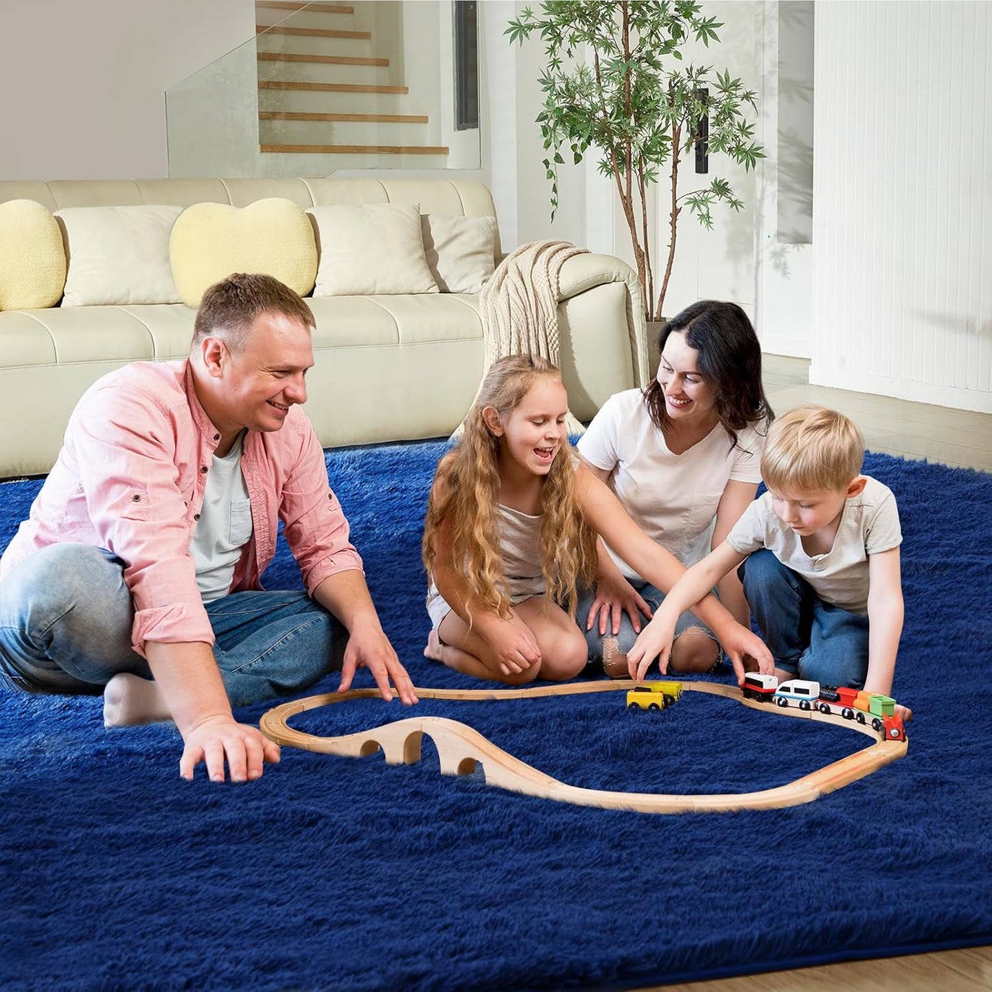 Ultra Soft Rug for Living Room, 5X8 Fluffy Shag Area Rug for Bedroom, Modern Shaggy Carpets Fuzzy Rug for Teens Dorm Nursery Home Decor Aesthetic, Upgrade Anti-Skid Durable, Blue