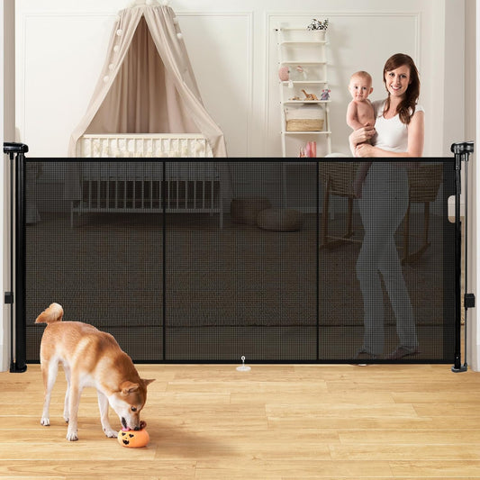 Retractable Baby Gates for Stairs, 78" Extra Wide Retractable Dog Gate with Support Rods for The House, 42" Extra Tall Baby Safety Gates Pet Gate for Doorways, Hallways, Indoor, Outdoor