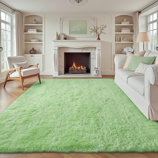6x9 Area Rug for Living Room: Fluffy Shag Soft Washable Rugs Large Fuzzy Plush Indoor Carpet for Bedroom Nursery Playroom Kids Girls Boys Room (Sage Green, 6'x9')