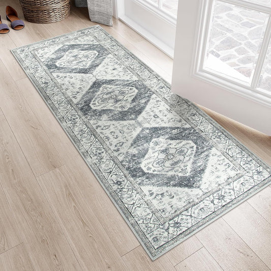 Lahome Boho Small Rug - 2x5 Non-Slip Washable Laundry Room Rug, Lightweight Hallway Rugs Indoor, Oriental Distressed Print Carpet Runners for Bedroom Kitchen Bathroom
