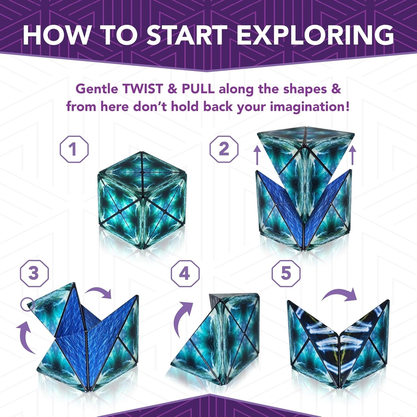 Magnetic Transforming Cube - Shape Shifting Double Creativity Puzzle w/ 96 Rare Earth Magnets - Transforms Into Over 100 Shapes - by Fun in Motion Toys - Creators of Shashibo & Cubendi