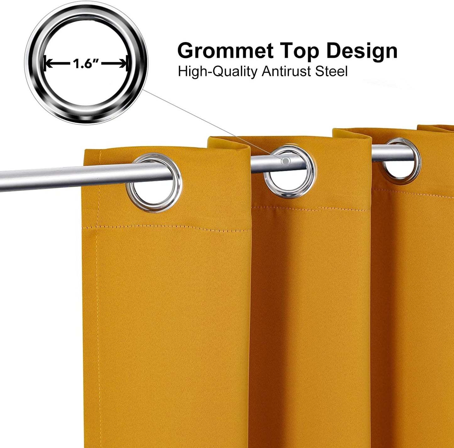 ChrisDowa Grommet Room Darkening Curtains for Bedroom and Living Room - 2 Panels Set Thermal Insulated Blackout Curtains (Mustard Yellow, 52W x 72L)