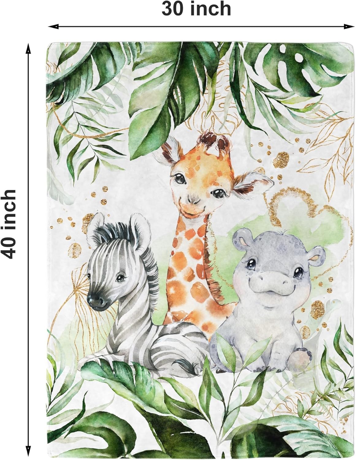 UNIQUE Safari Ultra Soft Fleece Baby Blanket 30x40in, Cute Zebra Hippo Giraffe Baby Blanket, Gender Neutral