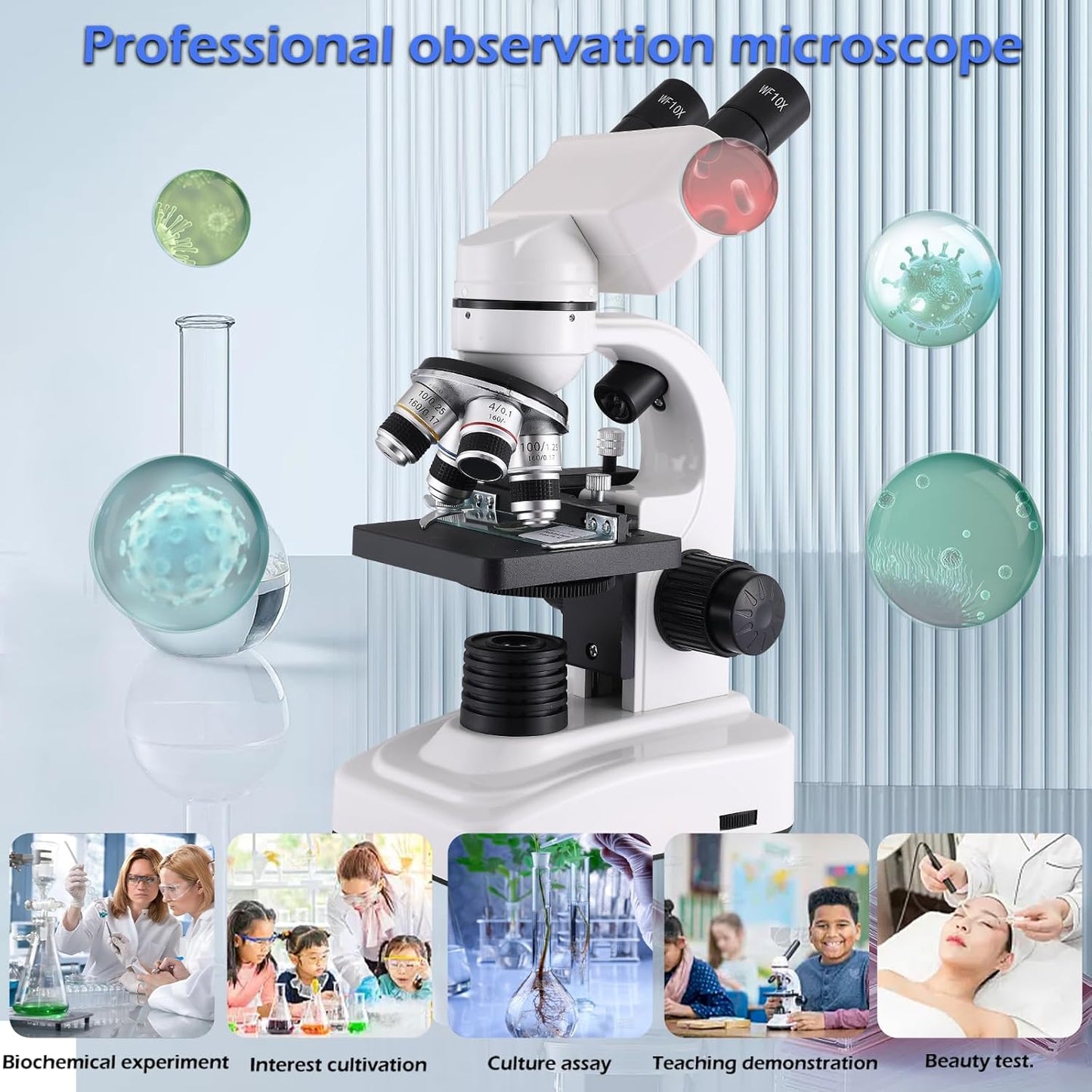 Compound Microscope，40X-2500X Research Class Professional Microscope，WF10x and WF25x eyepieces, Dual LED Lighting and Two-Layer Mechanical Stage，Microscope for Adults…