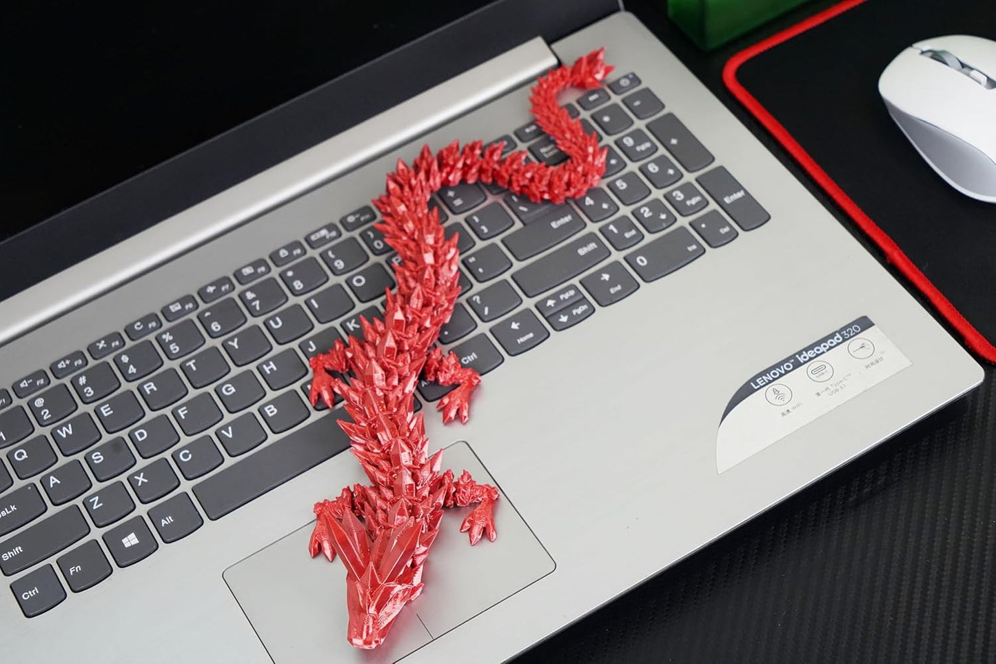 2PCS 16.5inches 3D Printed Dragon,Fidget Toy Dragon for Autism/ADHD, Executive Desk Toys,Home Office Decor (red/Purple)