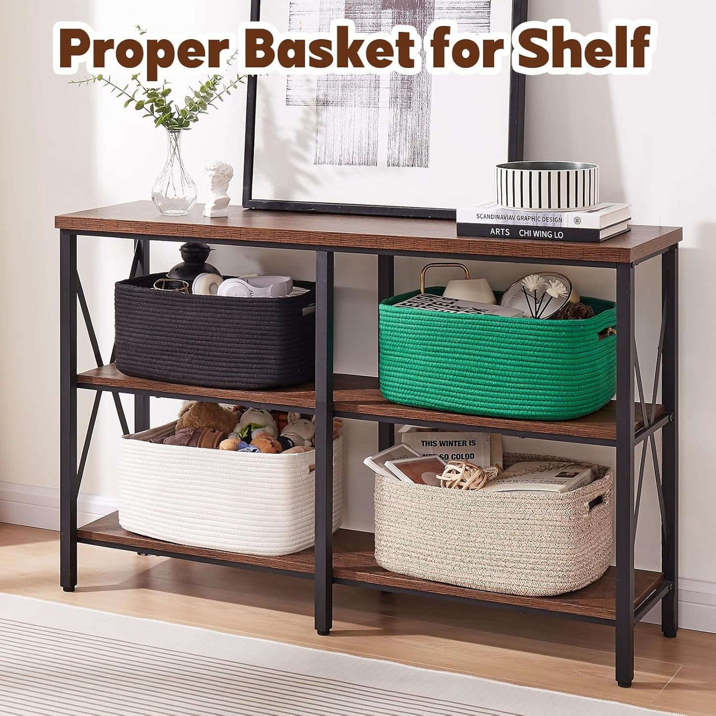 OIAHOMY Storage Basket for Shelves, Closet Cube Storage Bins Baskets for Clothes Blanket Towels, Baby Nursery, Toy Baskets Box, Woven Rope Basket, 15.75*11.81*7.09 IN, 2 Packs White