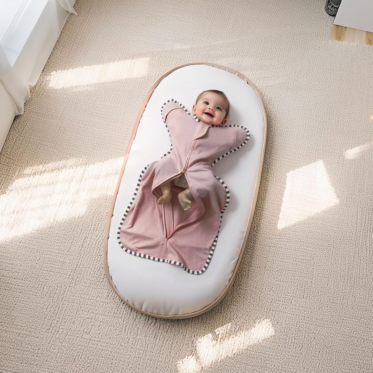 Transition Swaddle, 2 Pack 100% Cotton Baby Sleep Sack, 2-Way Zipper Infant Arm Up Swaddle for Newborn Baby Boys Girls (Rose Pink + Purple, L(6-9 Months))