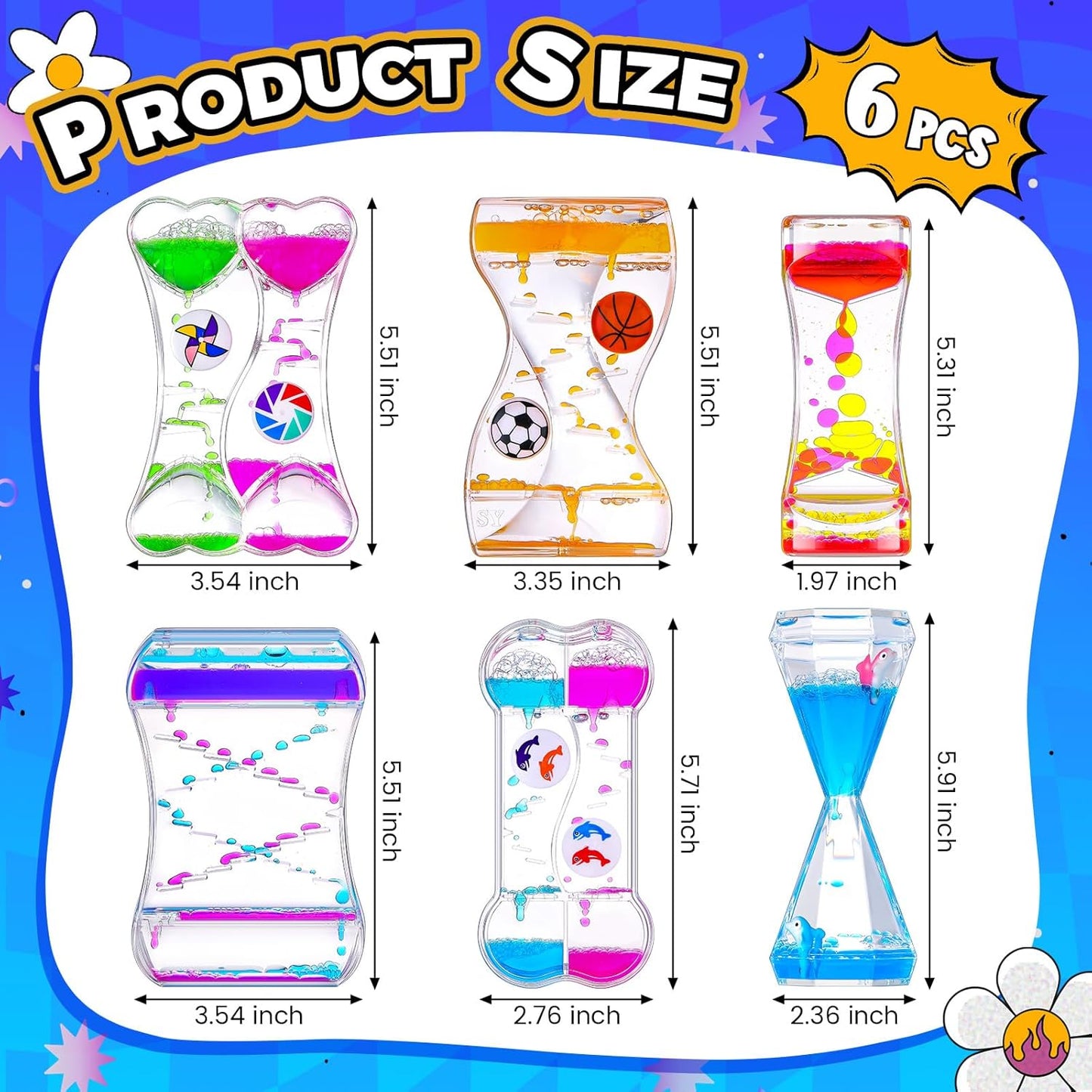 6 Pack Liquid Motion Bubbler Liquid Bubble Sensory Toys Colorful Oil Hourglass Fidget Toy Sensory Bottles Calming Toys Handheld Water Game for Boy Girl Autism ADHD Adults (Lively)