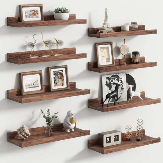 Floating Picture Ledge Shelves for Wall Set of 8, 16 Inch Wall Shelves with Lip Long Large Nursery Book Shelf for Toys Storage Kids Bookshelf Wall Mounted Living Room Bedroom Decor Frames